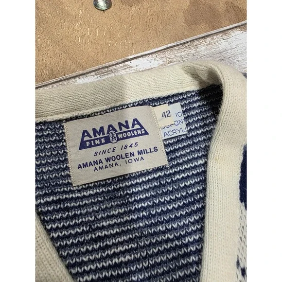 Amana Woolen Mills Blue Argyle Sweater Vest and Cardigan Set Mens Large Vintage
